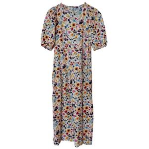 Old Navy XS‎ Floral Puff Sleeve Tiered Midi Dress White Cottagecore Prairie Farm